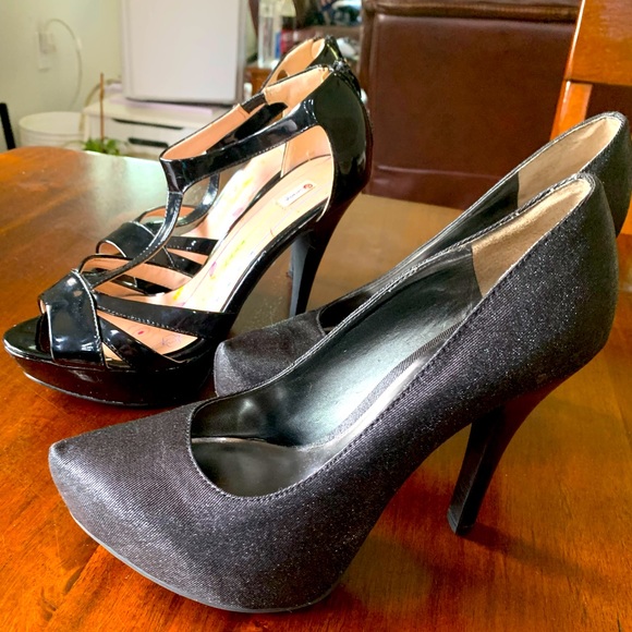 Two pairs of women’s size 8 high heels. Black in color, one pair is shiny/glossy - Picture 1 of 14